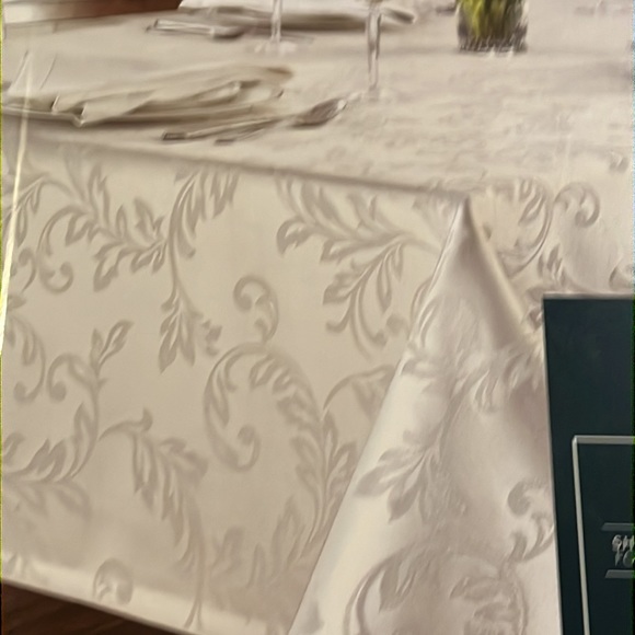 Waterford Platinum Silver Shimmer Scroll Holiday Tablecloth  70”x 84” new - Picture 6 of 7